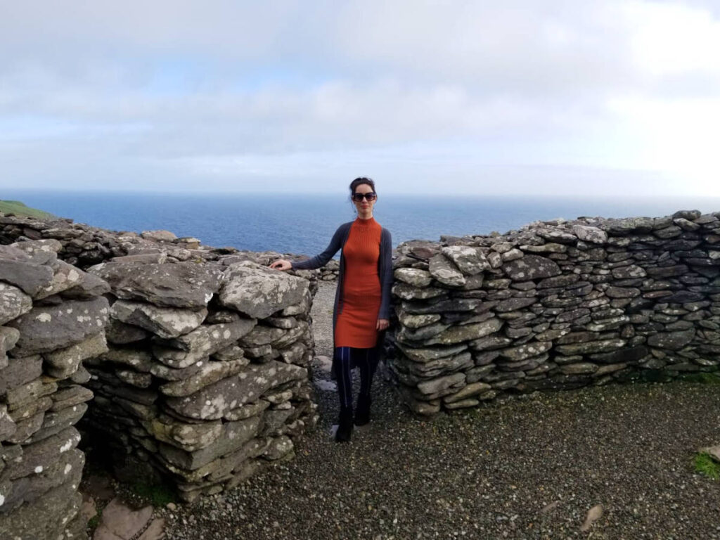 The author Niamh Hayes posing for a photo at the Ring Fort