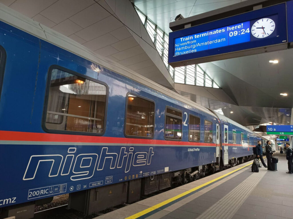 Nightjet trains in Amsterdam, ready to depart for Vienna