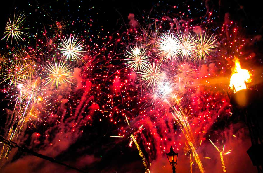 Colorful fireworks during the nighttime Disney show