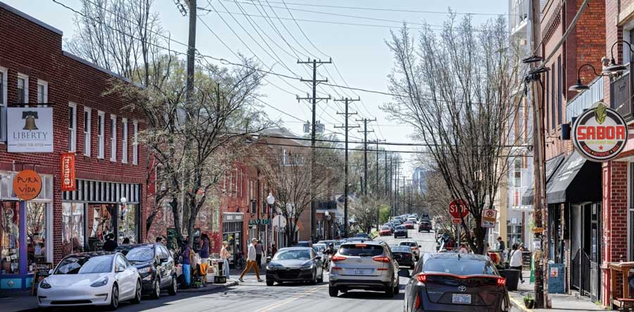 View of cars parked at the neighborhood in NoDa