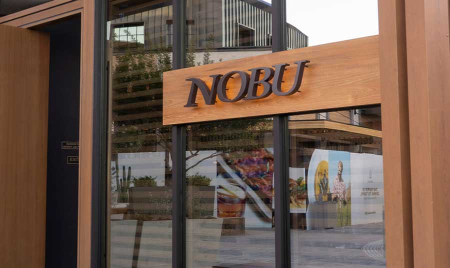 View of the Nobu sign at the entrance