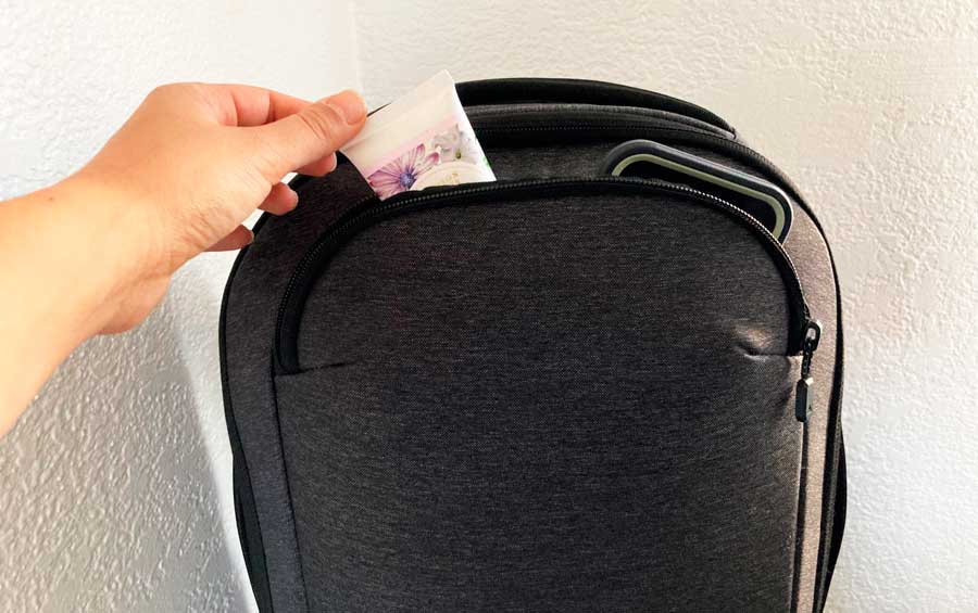 View of the front pocket of Nomatic Navigator Lite Backpack