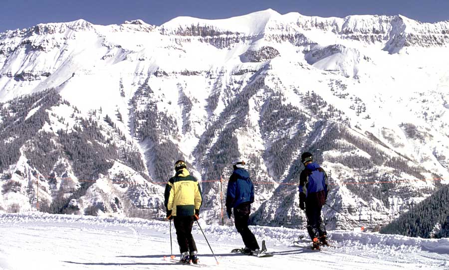 People Nordic skiing at a mountain in Telluride during winter