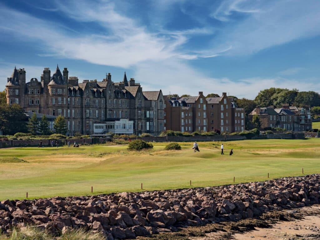 People playing golf on a field in North Berwick