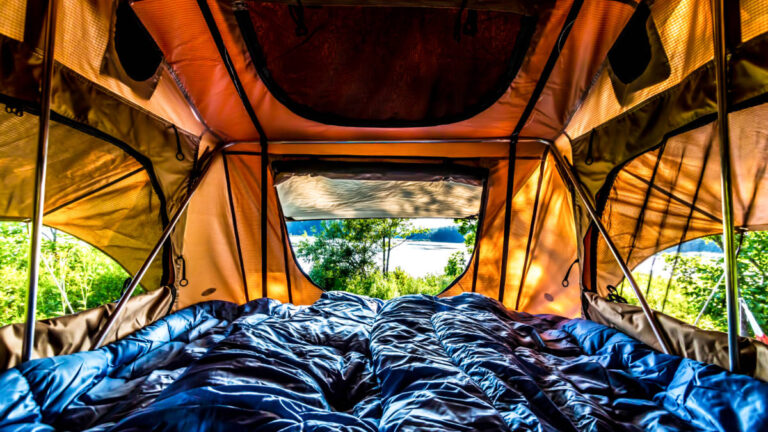 View of the lake from inside the tent when camping in North South Lake