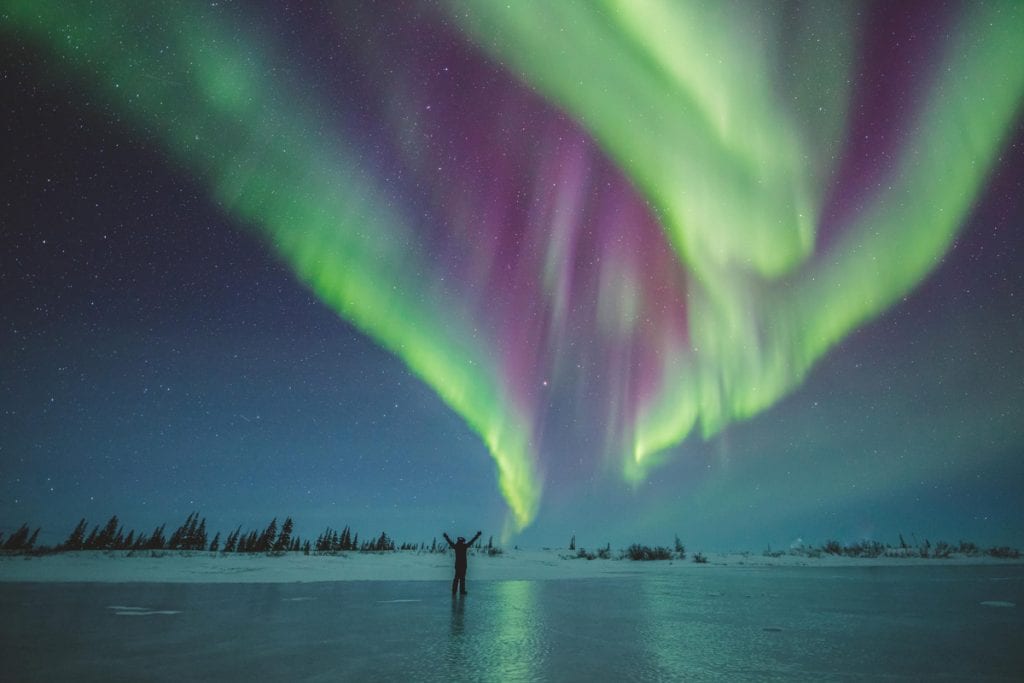 A man admiring the Northern Lights