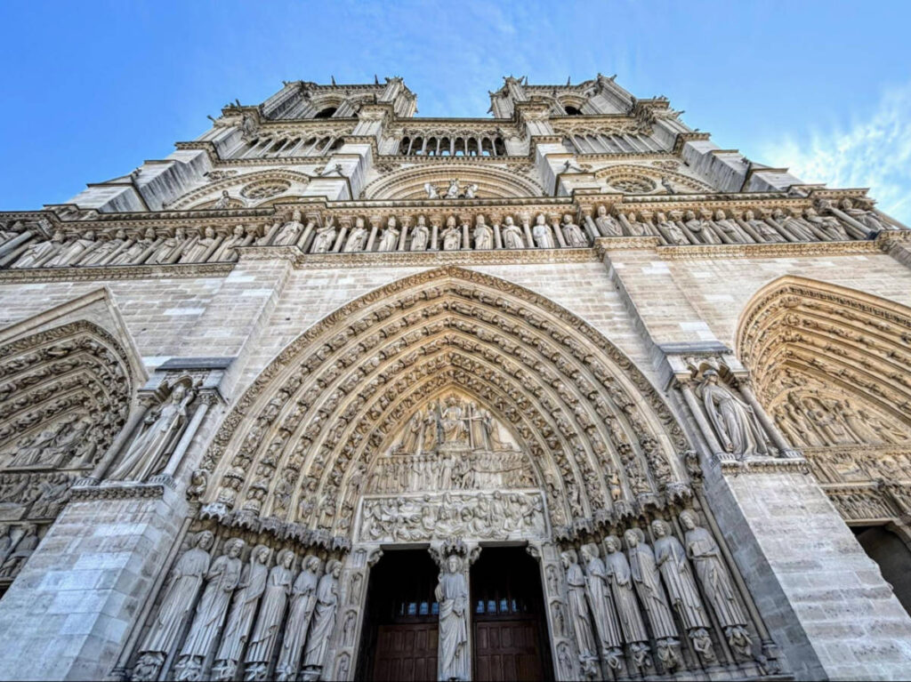 View of the intricate exterior of Notre Dame