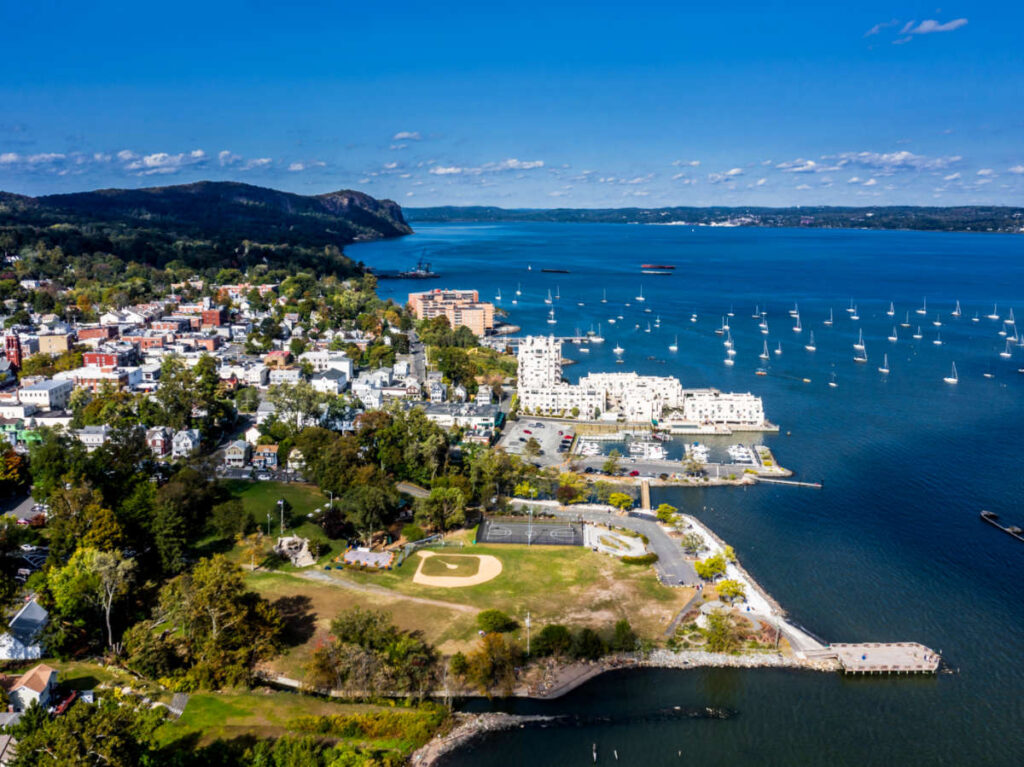 Aerial view of the town of Nyack near with an ocean view