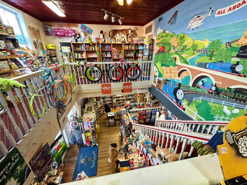 Different toys displayed inside the O.P. Taylor’s Toy Store