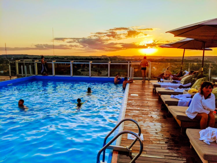 Scenic view of the sunset over the rooftop pool of O2 Hotel Iguazu