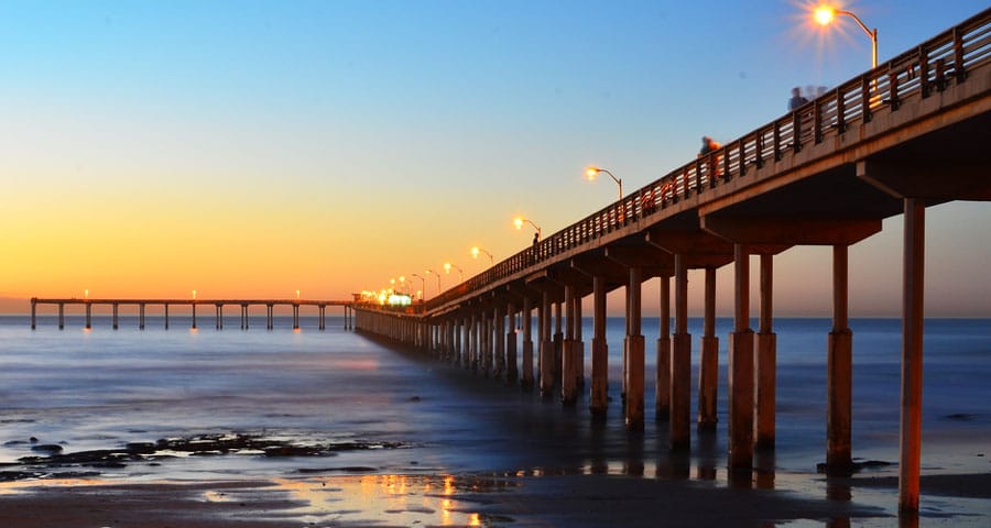View of the Ocean Beach Pier at sunset