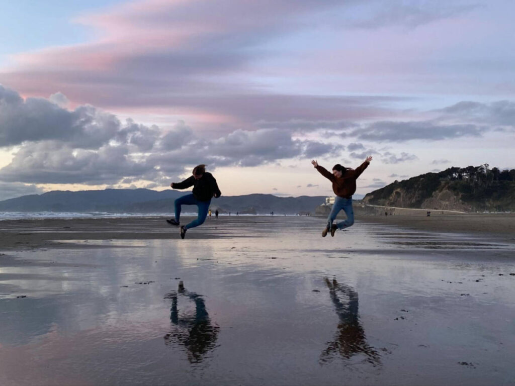 The author, Laura McFarland with her friend posing for a photo in Ocean Beach