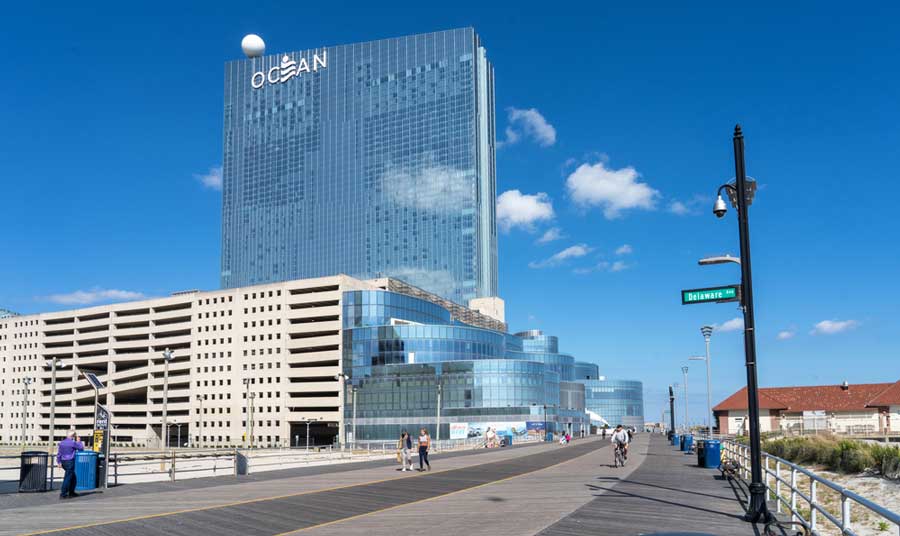 The Ocean Casino Resort and the clear blue sky over it