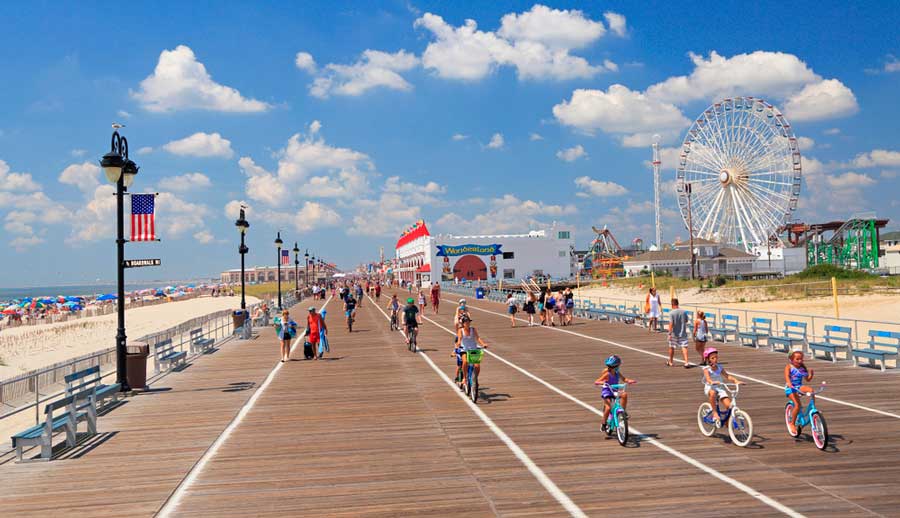 View of people biking in Ocean City Beach & Boardwalk