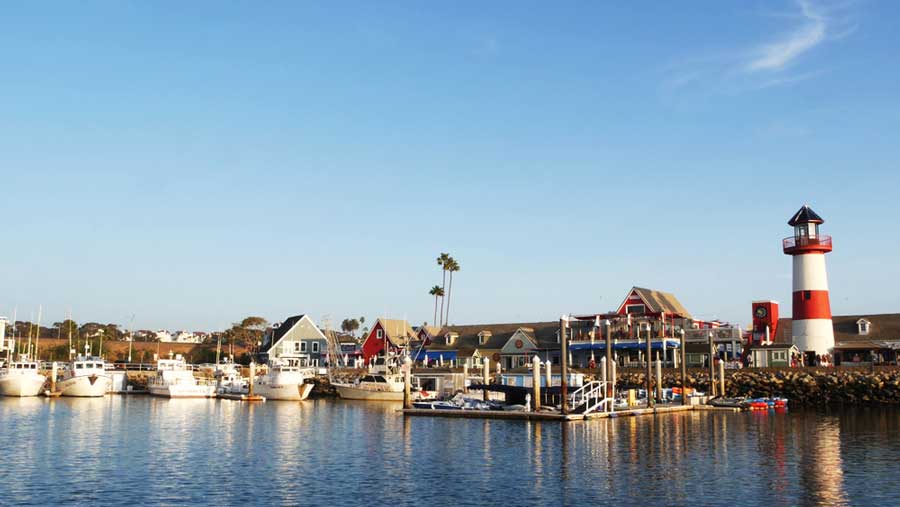 View of boats from Oceanside Harbor Village in California
