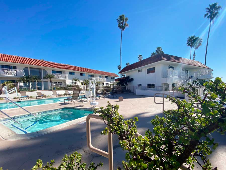 View of the pool area in Oceanside Marina Suites