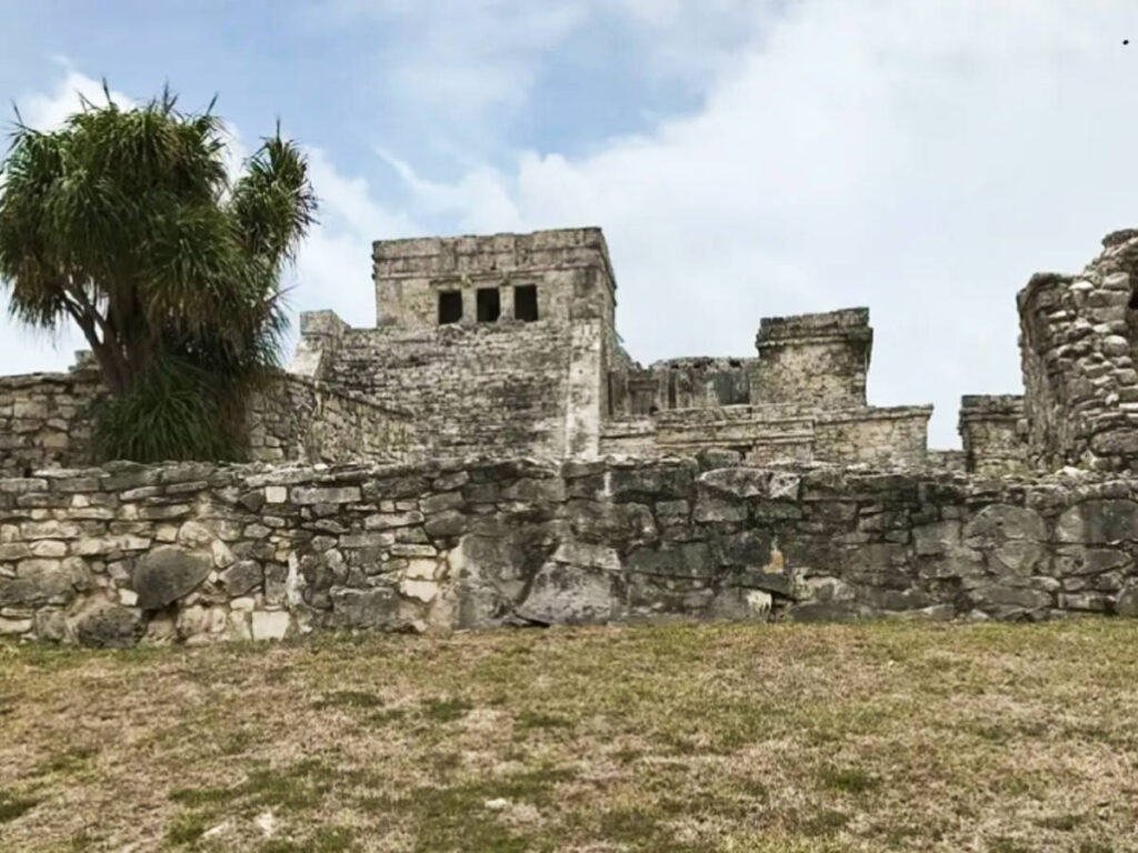 Exterior view of the oceanside ruins in Tulum