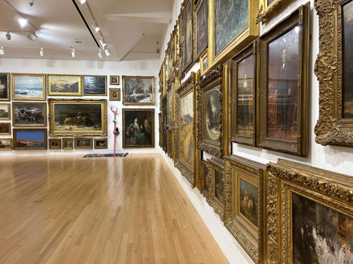 Oil paintings displayed inside the Frye Art Museum