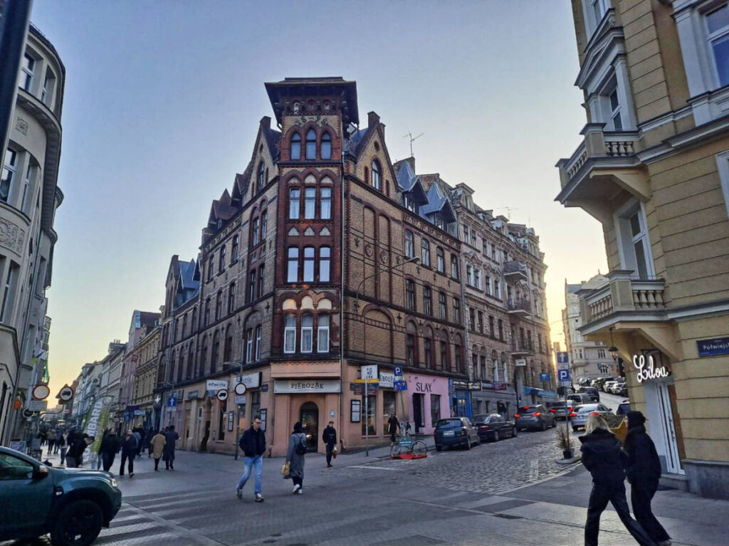 Clear blue sky over the old buildings in Poznan