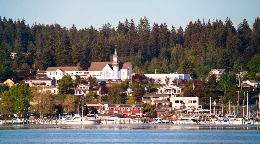 An old church from afar in the town of Poulsbo