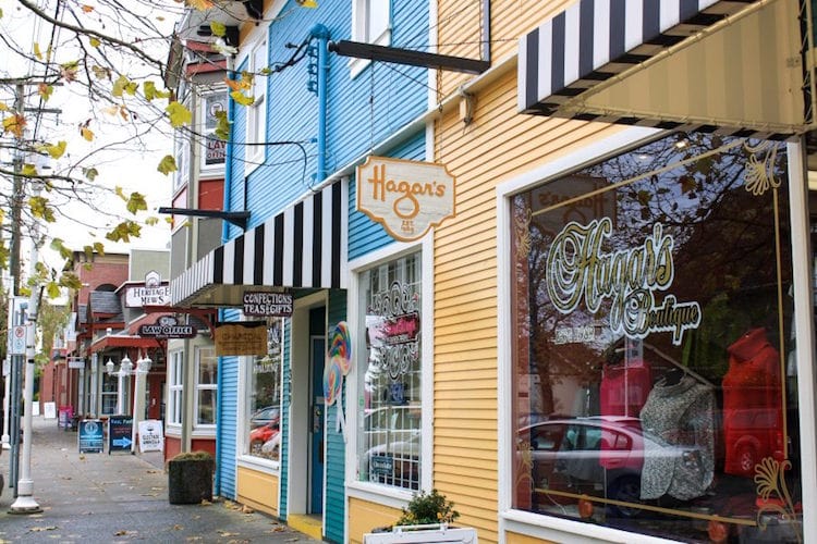 Colorful shops in downtown Nanaimo on Vancouver Island
