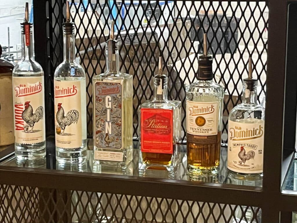 Liquor bottles displayed at the Old Dominick Distillery