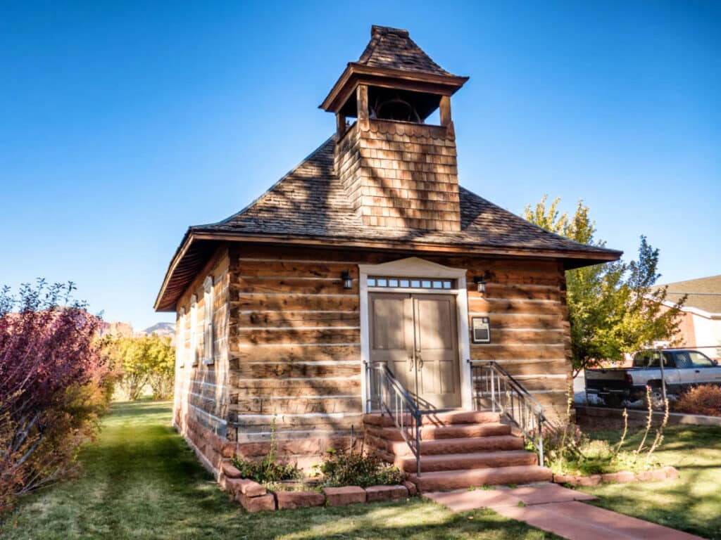 Closeup view of the old Mormon building in Utah