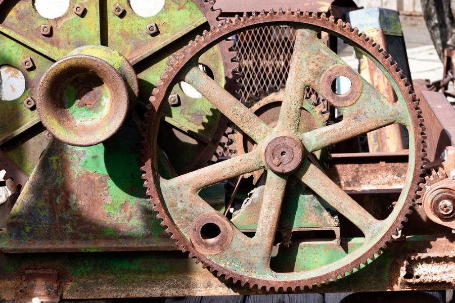 Closeup view of the old and rusty machine