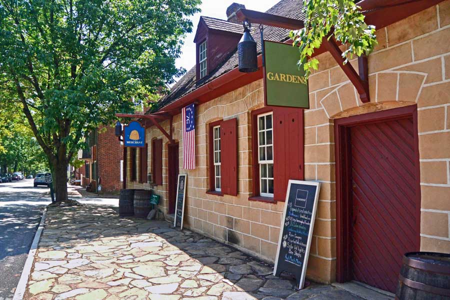 View from the historic Old Salem street in North Carolina