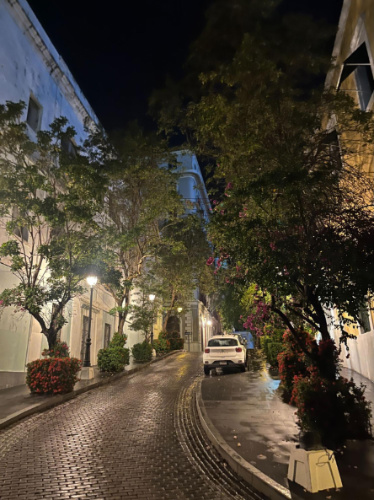 View from a street in Old San Juan at night