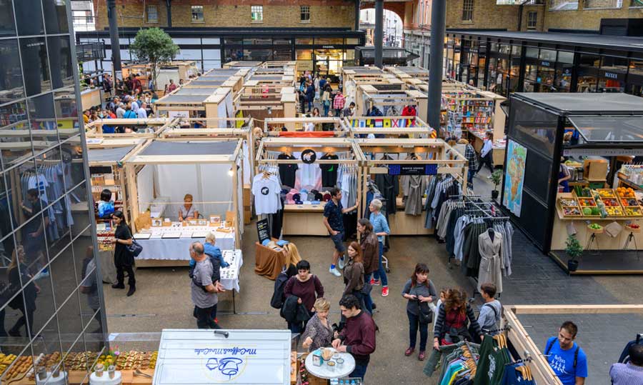 View of people wandering in Old Spitalfields Market 