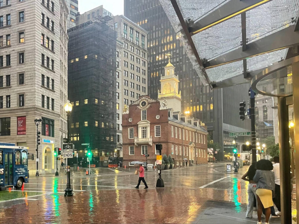 The building of Old State House from afar in Downtown Boston