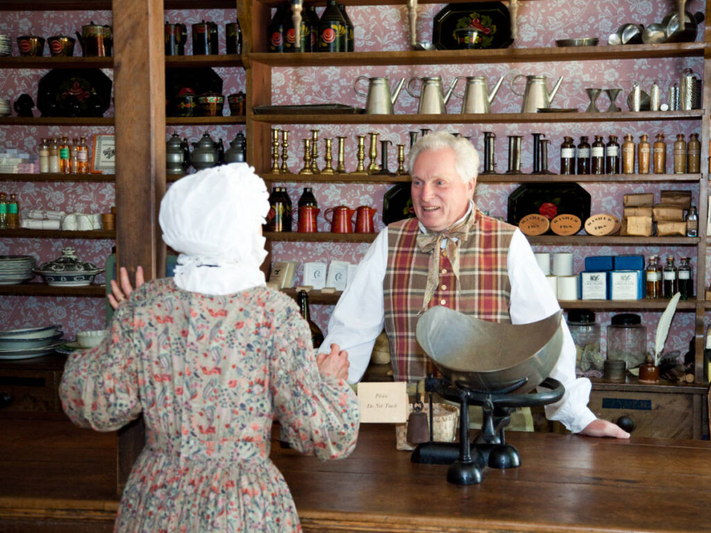 People on a store in Old Sturbridge Village
