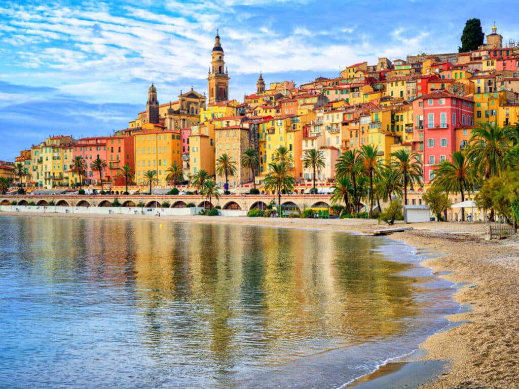 View of the colorful old town of Menton in The French Riviera