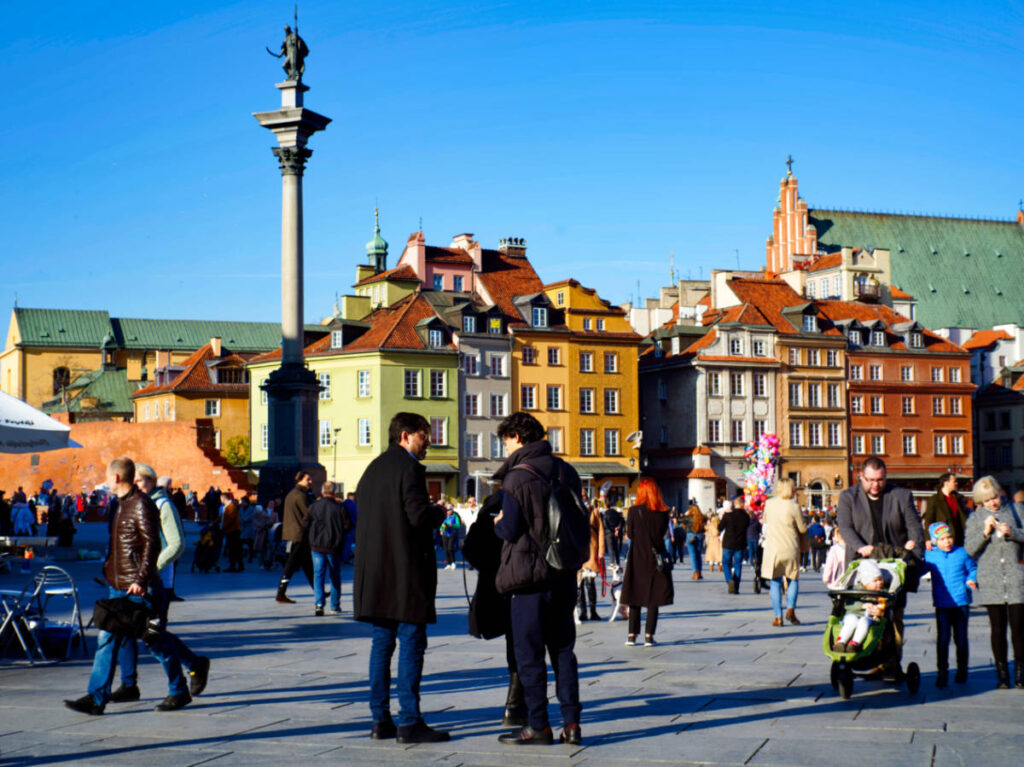 View of the crowd wandering around the Old Town in Warsaw