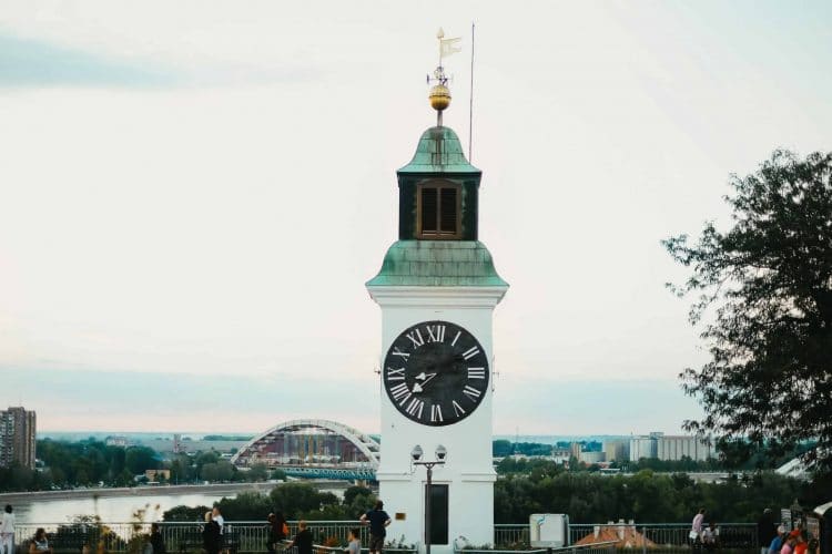 White old clock tower in Novi Sad