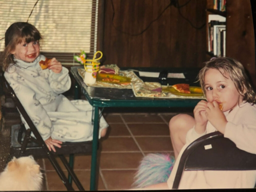 An old photo of author Sky and her friend as kids