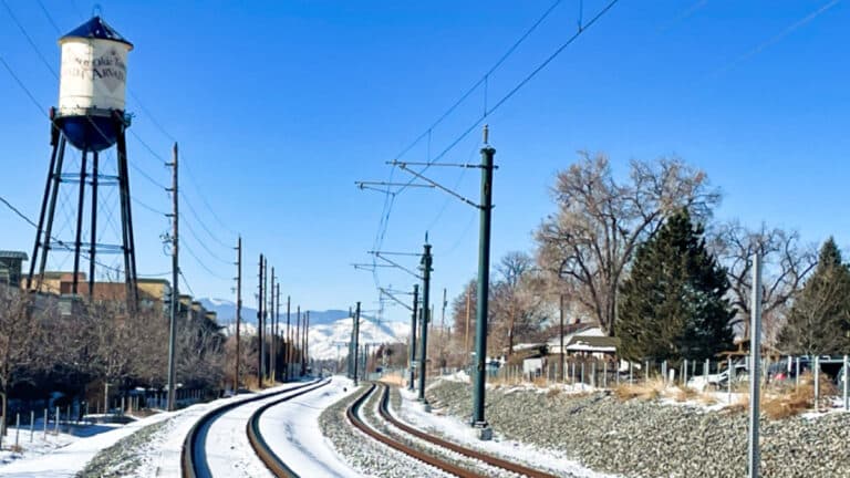View of the railway in Olde Town Arvada during winter