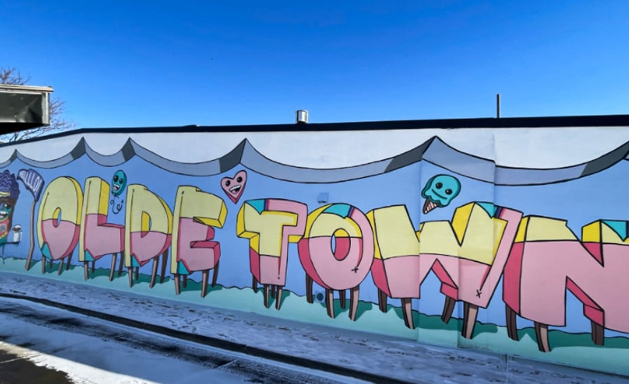 Colorful mural of Olde Town Arvada