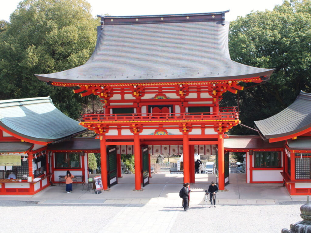 Red entrance at Omi Jingu Shrine in Otsu
