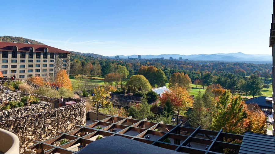 Overlooking view of the beautiful landscape and fall foliage from Grove Park Inn