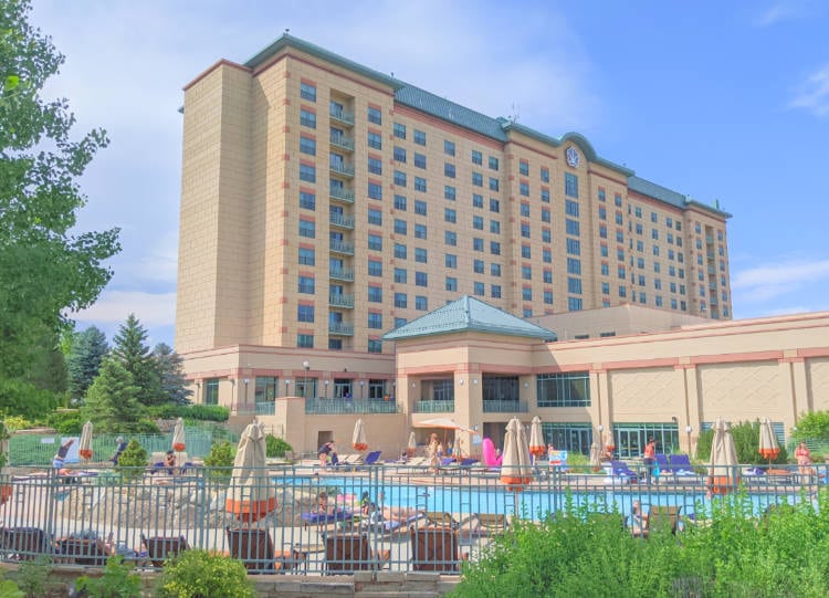 View of pool in front of the Omni Interlocken Hotel and Resort