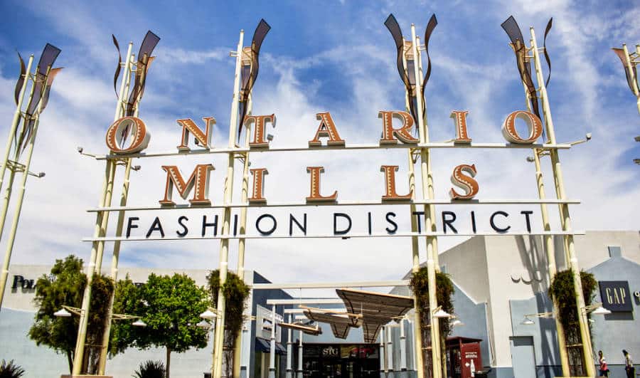 View of the landmark sign outside Ontario Mills Fashion District