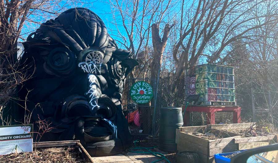 Sculpture made from tires at the Open Kitchen Sculpture Garden