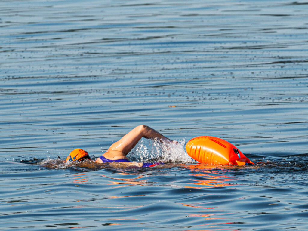An Open-water swimmer on the Chicago River