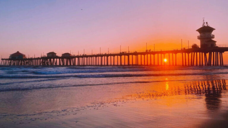 Colorful sky over Huntington Beach during sunset