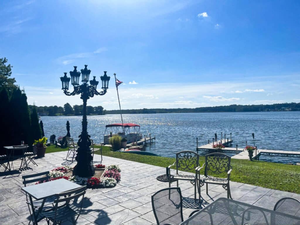 View of the calm Orange Lake from the Lakeview House Restaurant