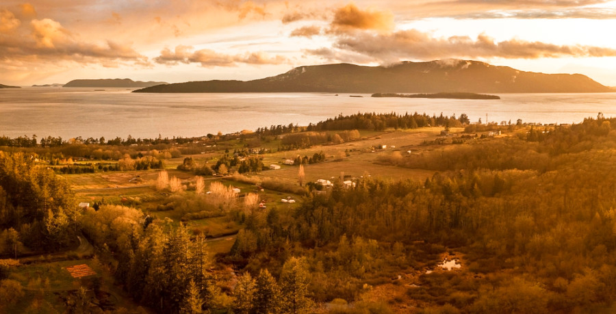 View of the beautiful sunset at Orcas Island from Lummi