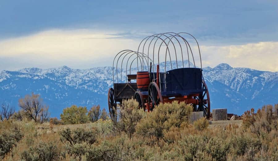 An old wagon at the Oregon Trail Interpretive Center