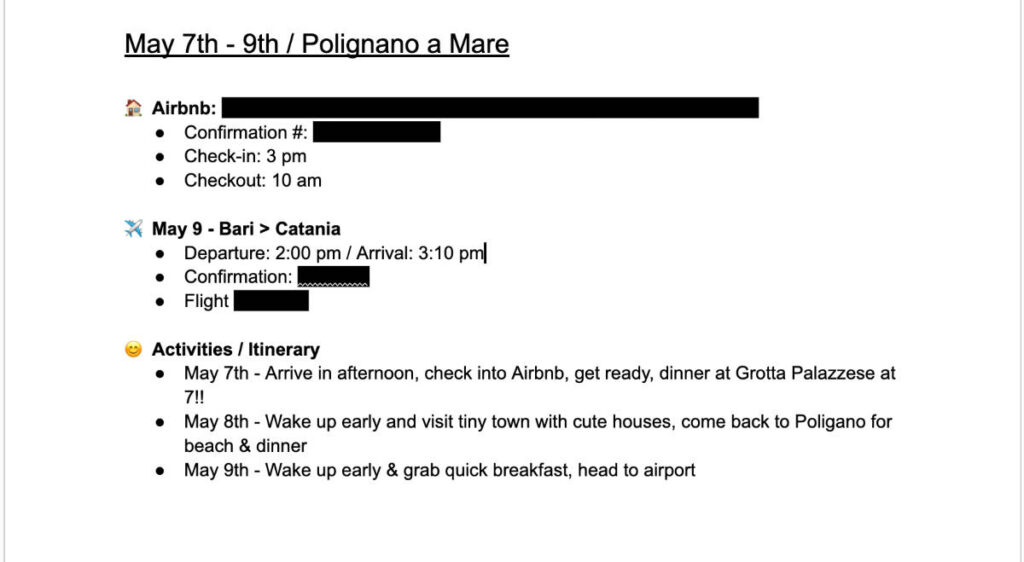 A detailed travel information document